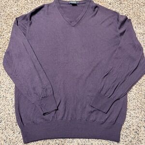 Giorgiolini V-Neck Sweater Plum Purple 100% Merino Wool Italy Mens XL